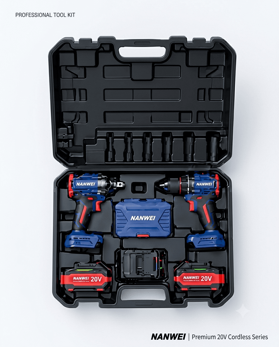 NANWEI NW-TS7-B Drill & Wrench Set – 20V Cordless Power Tool Combo Kit