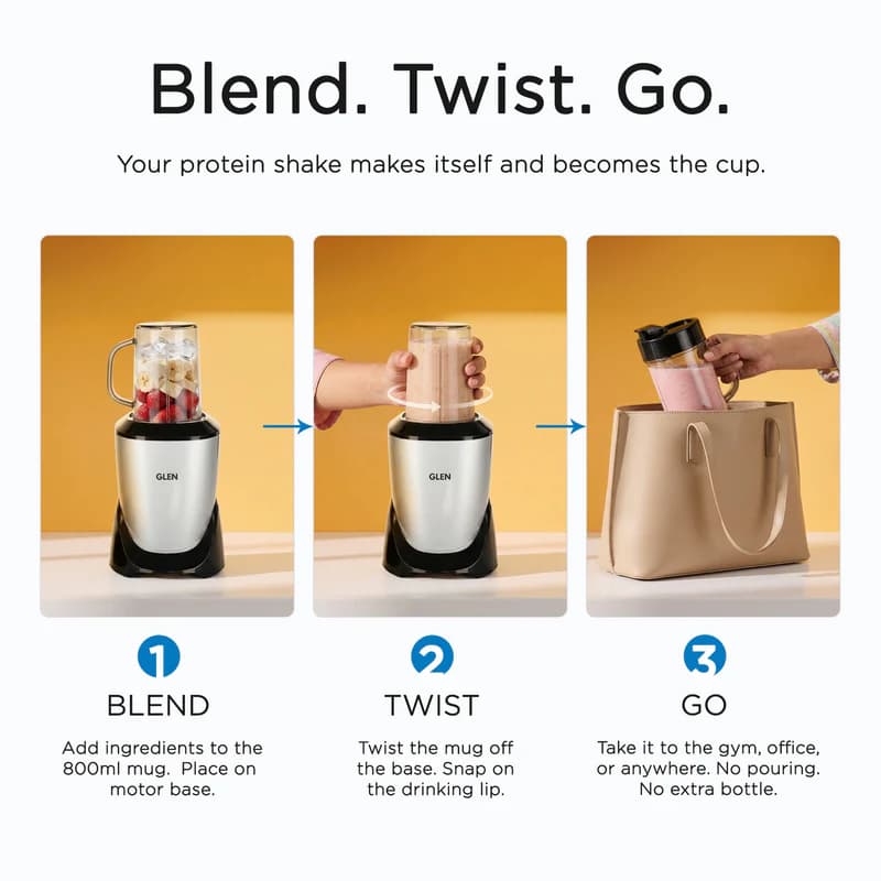 GLEN GLEN Nutri Blender Pro Mixer Grinder 900W with 4 Unbreakable Jars & 3 Stainless Steel Blades | Smoothie Maker & Masala… — thumbnail 2 of 10