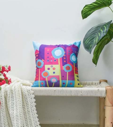 Satin 1 Pc Cushion Cover HD Abstract Geometric Pattern Print for Sofa, Bed & Living Room Déco