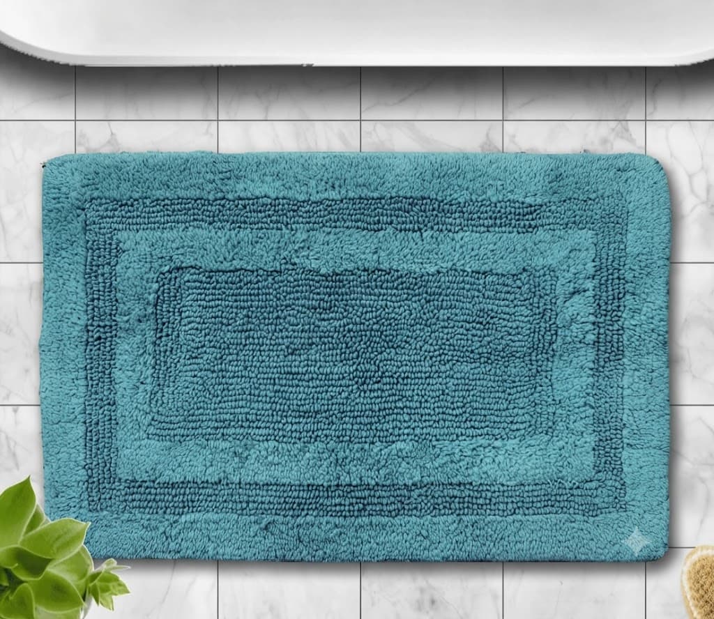 Teal Cotton Bath Mats – Soft, Absorbent & Machine Washable
