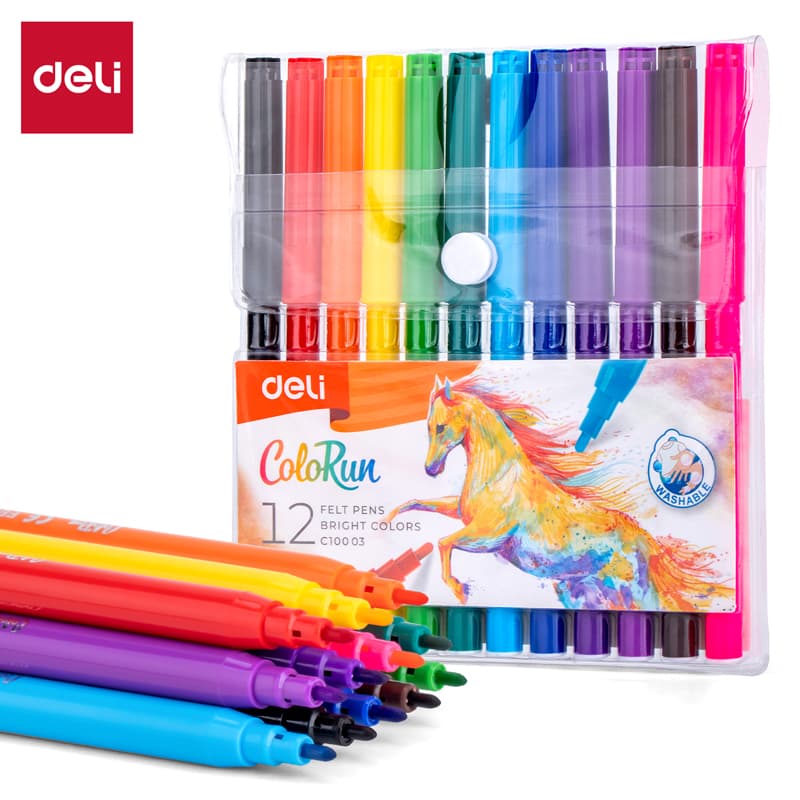 Deli EC10003 Washable Felt Pen Set – Smooth Coloring & Drawing Pens