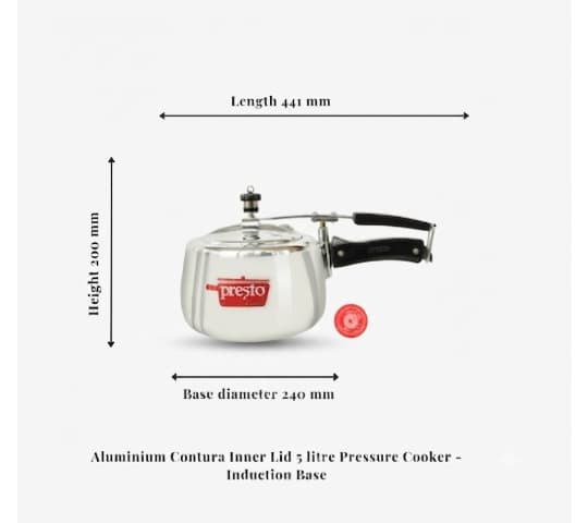 Presto Presto Contura Inner Lid Pressure Cooker 5 Litre Compatible | Aluminium Pressure Cooker for Gas home & kitchen — thumbnail 2 of 2