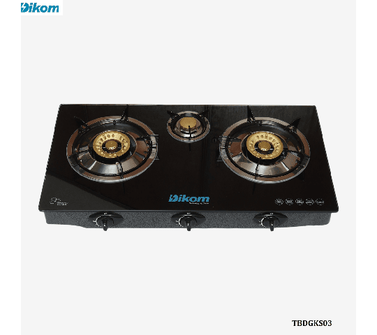 Dikom Auto Ignition 3 Burner Glass Top Gas Stove TBGDKS03