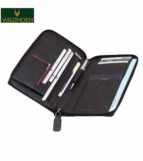 Wildhorn Brown Genuine Leather RFID Protected Travel Organizer Passport Holder WH2030 Black