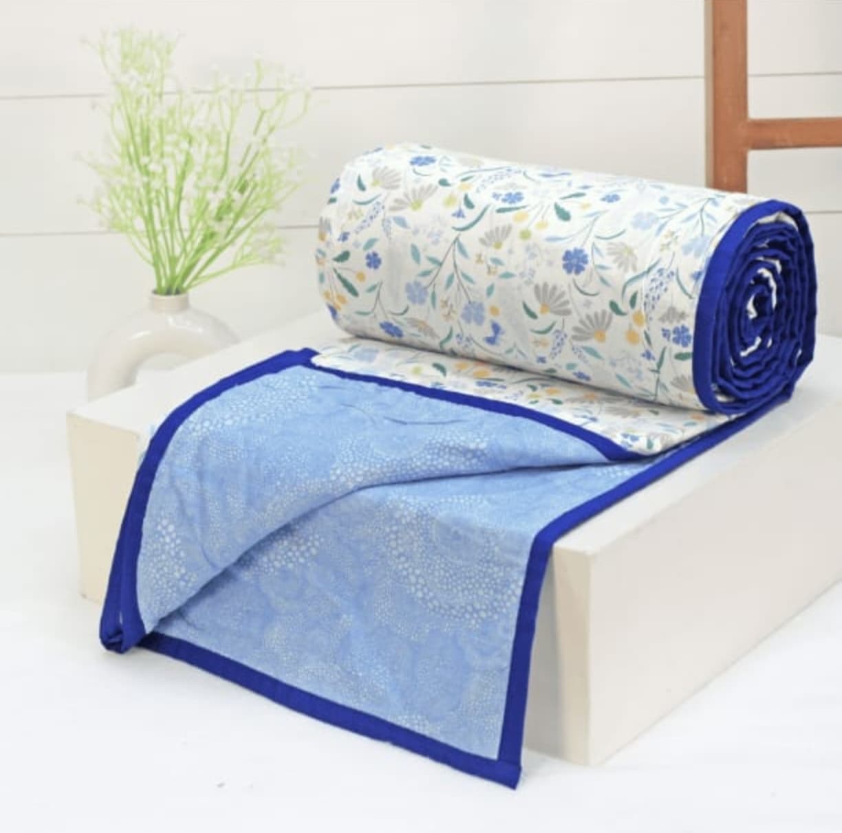 That Summer Blanket – Blue Floral Reversible Lightweight Cotton Blanket