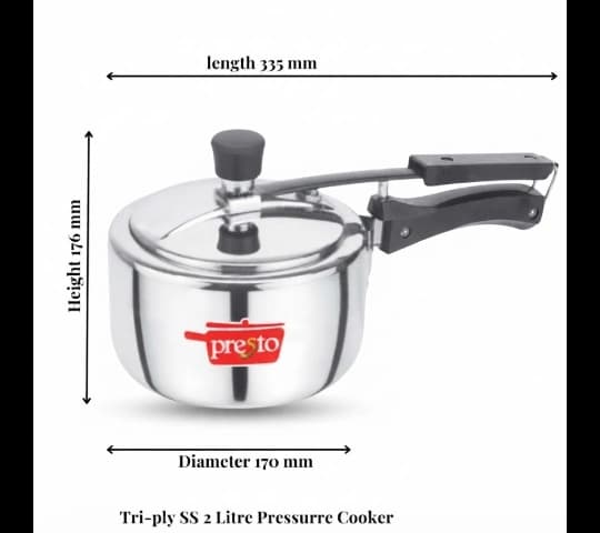 Presto Presto Triply Stainless Steel Classic Inner Lid Pressure Cooker 2 Litre | Induction Base | Durable SS Cooker home &… — thumbnail 2 of 2