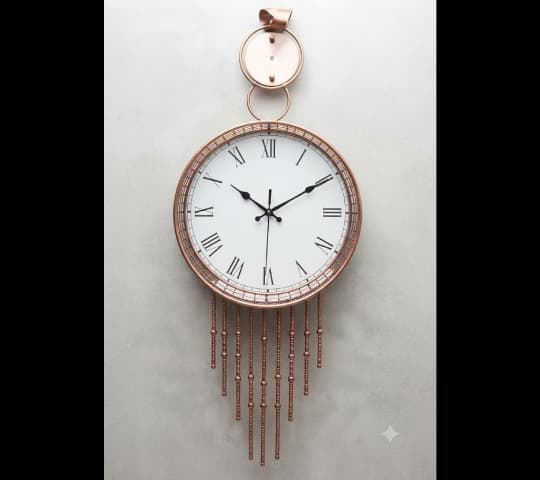 Rose Gold Decorative Wall Clock with Elegant Beaded Fringe for Living Room & Home Décor