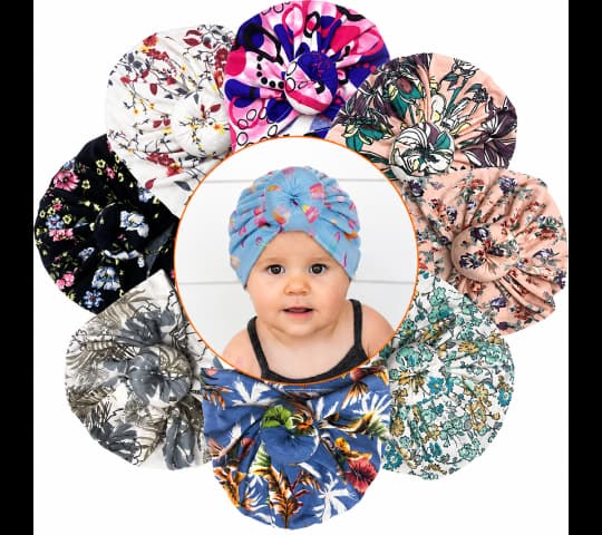 Baby Floral Print Knot Turban Hat for Newborn & Infant – Soft Cotton Baby Headwrap (Per Piece)