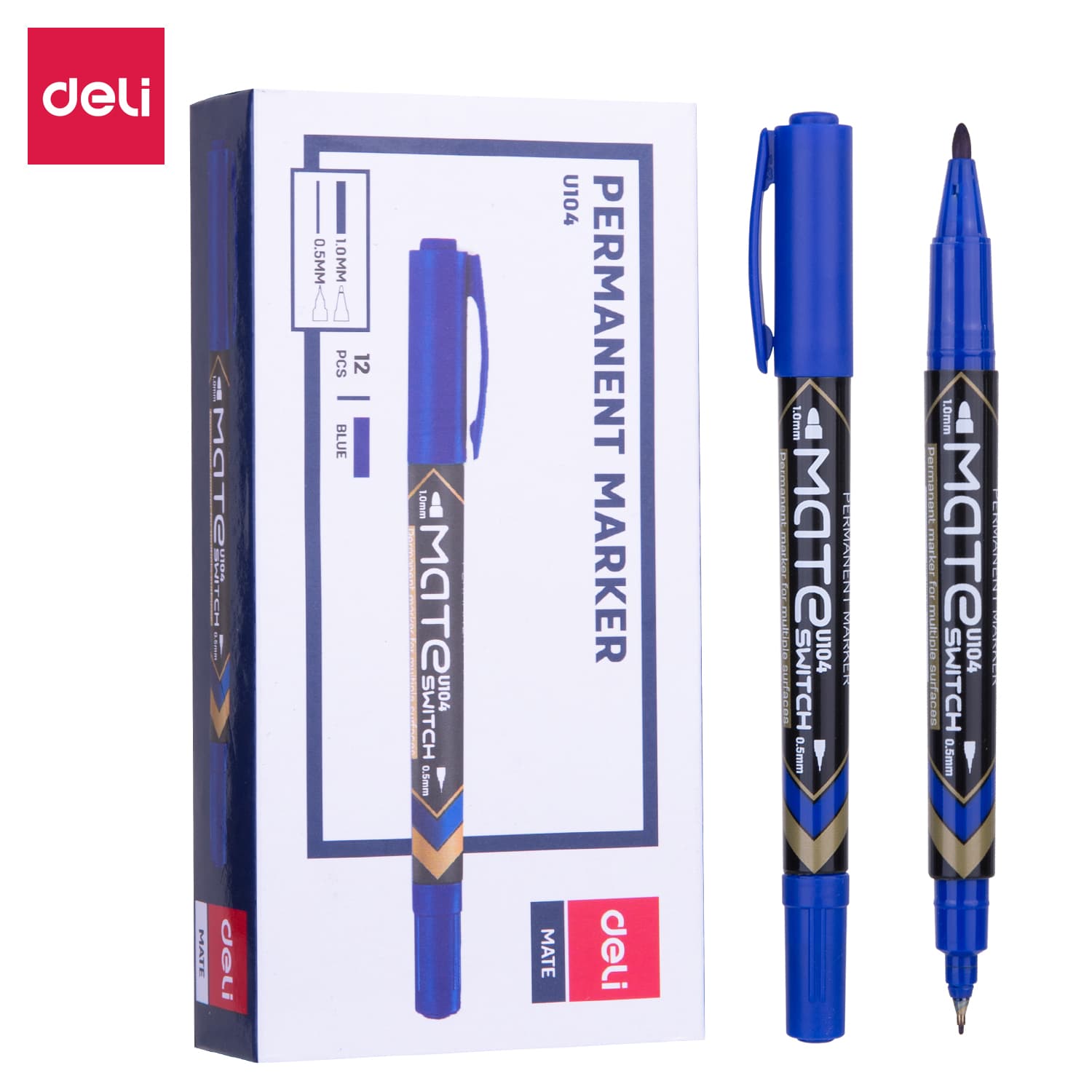 Deli Deli EU10430 Permanent Marker | Dual Tip Waterproof Marker | Blue Ink stationary, toys & sports — thumbnail 2 of 5