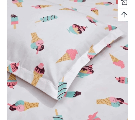 Kids Icecream White Cotton Bedsheet Set – Single Size 60x90 Inches with 1 Pillow Cover, Light Blue Pure Cotton, Soft & Breathable Bedding for Kids