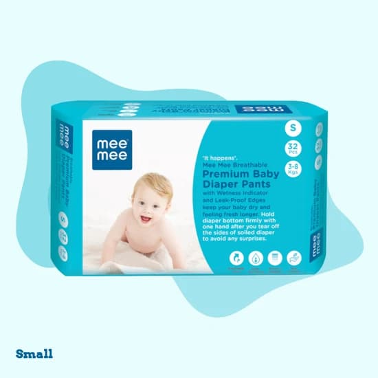 Mee Mee Mee Mee Breathable Premium Baby Diaper Pants with Wetness Indicator & Leak-Proof Edges (Small, 32 Pcs) pharmacy,… — thumbnail 4 of 10