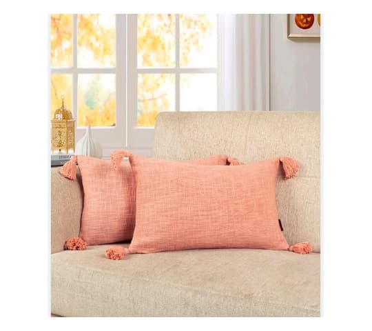 Peachy Orange Slub Cotton Cushion Cover 12x20 Inches with Tassels | Hidden Side Zipper Decorative Throw Pillow Cover- per pcs 250