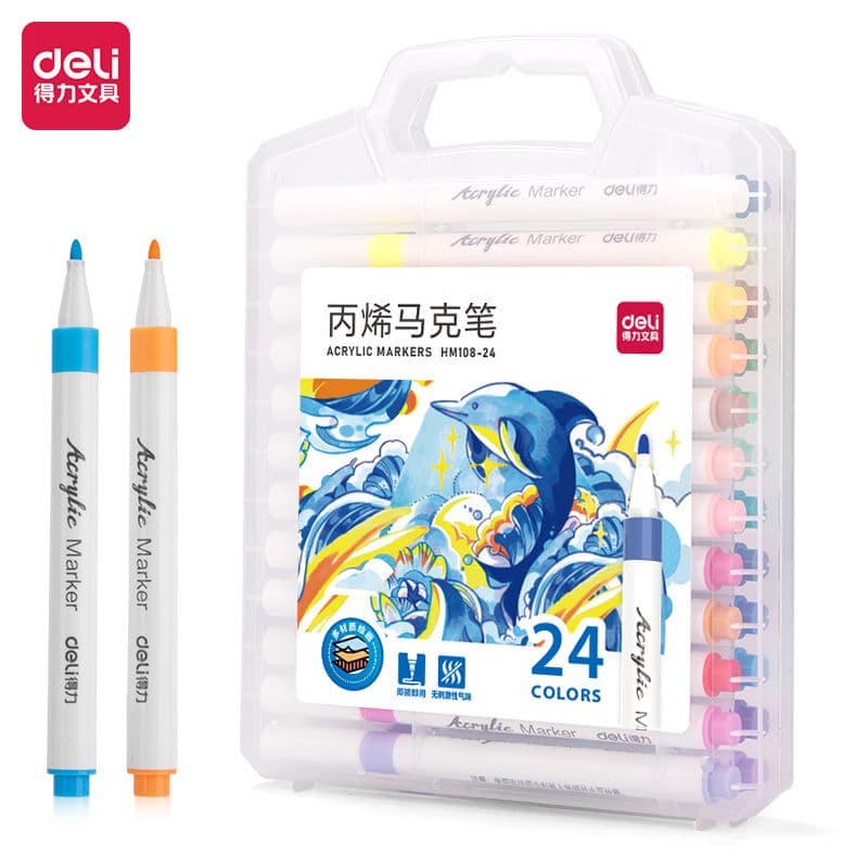 Deli Deli HM108-24 Acrylic Marker Set 24 Colors Pack | Premium Paint Markers for Canvas, Wood, Glass, Rock & DIY Art… — thumbnail 2 of 9