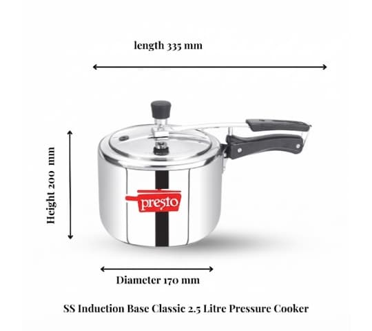 Presto Presto Stainless Steel Induction Base Classic Pressure Cooker 2.5 Litre | SS Pressure Cooker home & kitchen — thumbnail 2 of 2