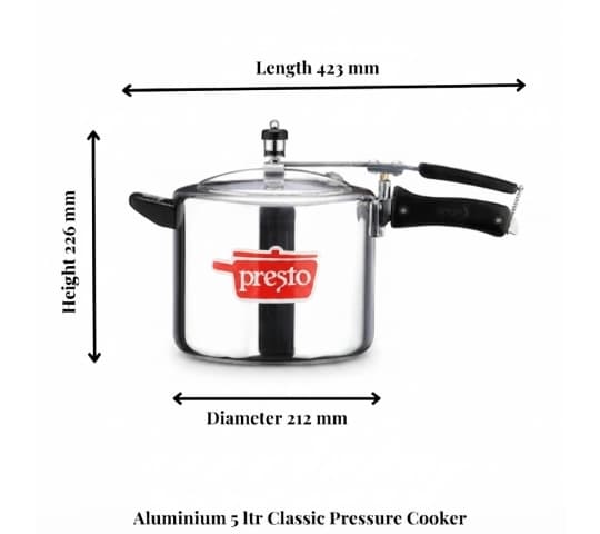 Presto Presto Aluminium Classic Inner Lid Pressure Cooker 5 Litre – Durable & Fast Cooking home & kitchen — thumbnail 2 of 2