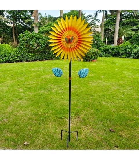 Senwell Sunflower Wind Spinner with Solar Light #101 – Outdoor Garden Decorative Metal Kinetic Sculpture,
