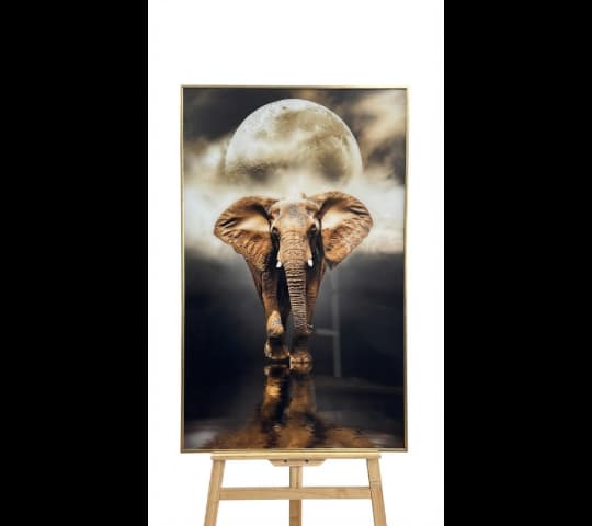 Majestic Elephant Under the Full Moon – Artistic Wall Decor