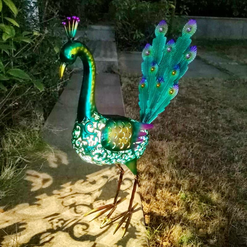 Senwell Metal Peacock Solar LED Garden Light Ornament W-G220146 Dual Fantail Design