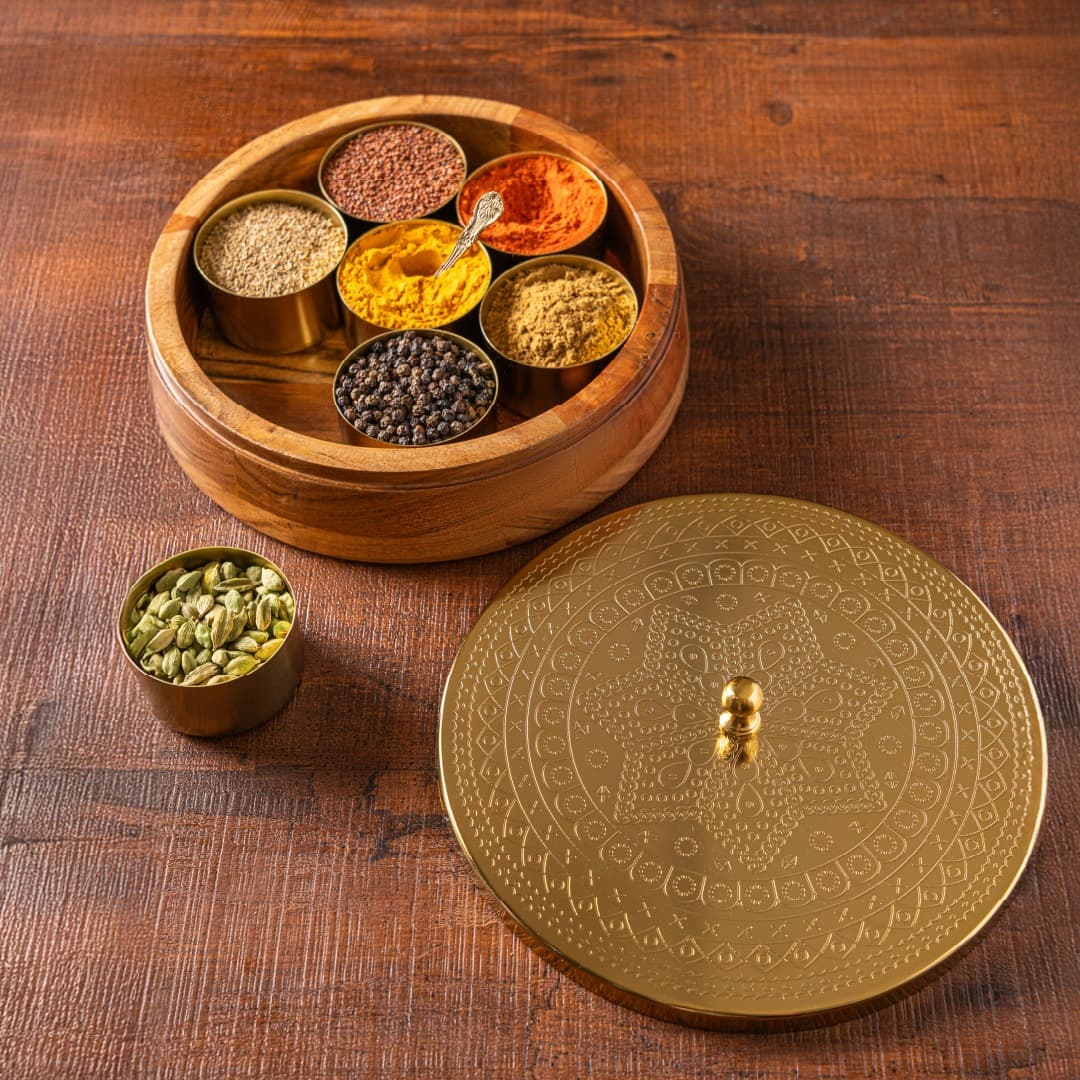 curra Curaa Wooden Spice Box for Kitchen – Premium Masala Dabba with 7 Containers (120ml Each) daily essentials & lifestyle — thumbnail 2 of 8
