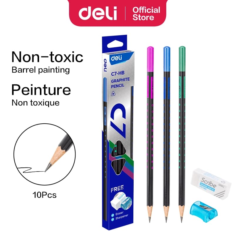 Deli EC7 HB Graphite Pencil – Premium Wooden Writing & Drawing Pencil