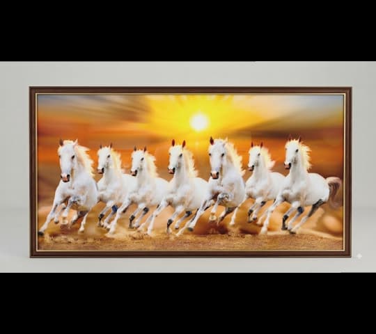 Seven White Horses Running in Desert Sunset – Framed Wall Art