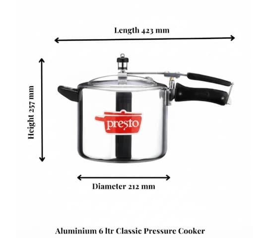 Presto Presto Pressure Cooker Aluminium Classic Inner Lid 6 Litre | NS Certified Cooker home & kitchen — thumbnail 2 of 2