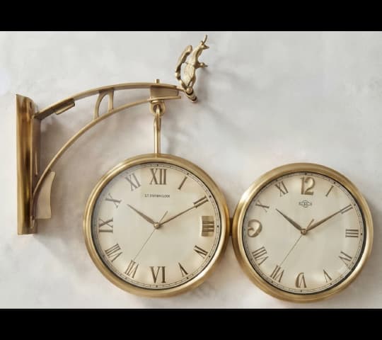 Ornate Brass Two-Sided Station Clock with Bird Finial | Vintage Wall Clock for Home & Office