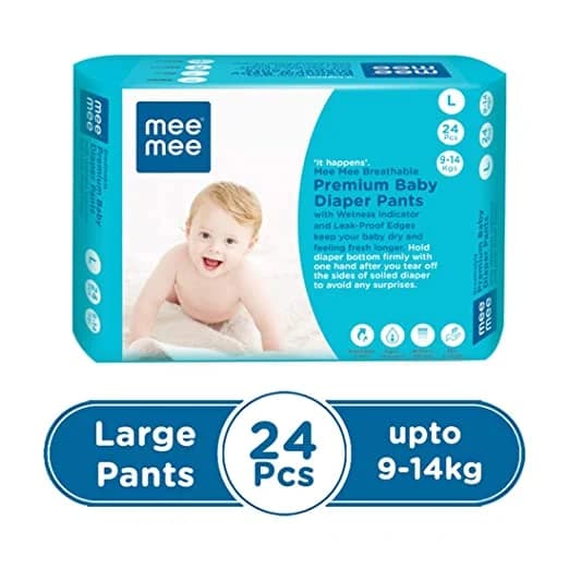 Mee Mee Mee Mee Breathable Premium Baby Diaper Pants with Wetness Indicator & Leak-Proof Edges (Large, 24 Pcs) pharmacy,… — thumbnail 8 of 9