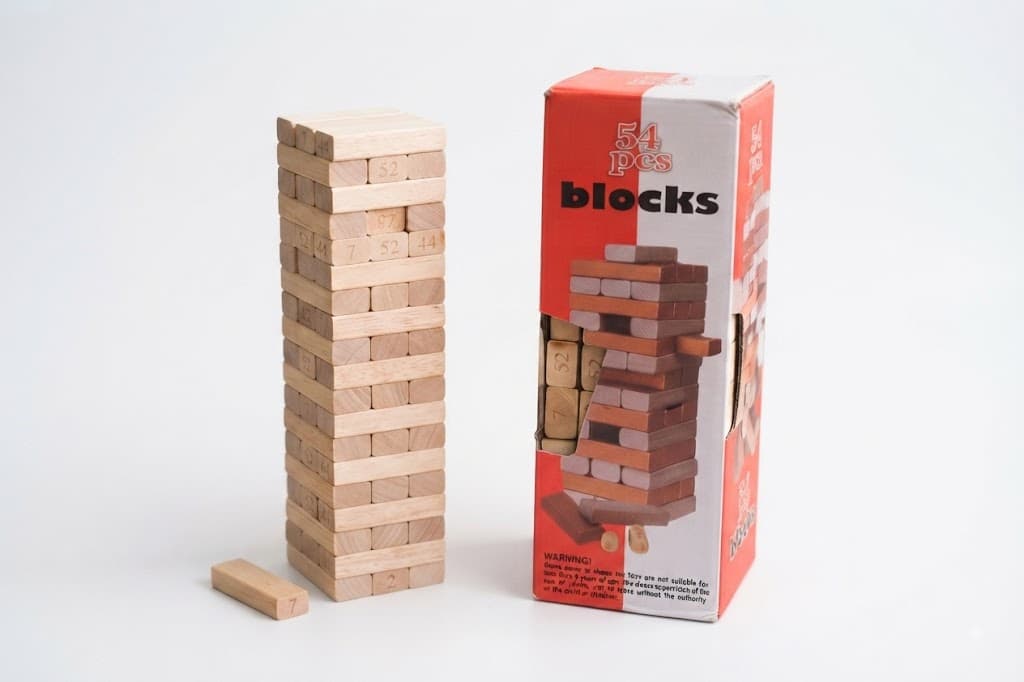 54 Pieces Wooden Number Tumble Stacking Blocks Game Set for Kids