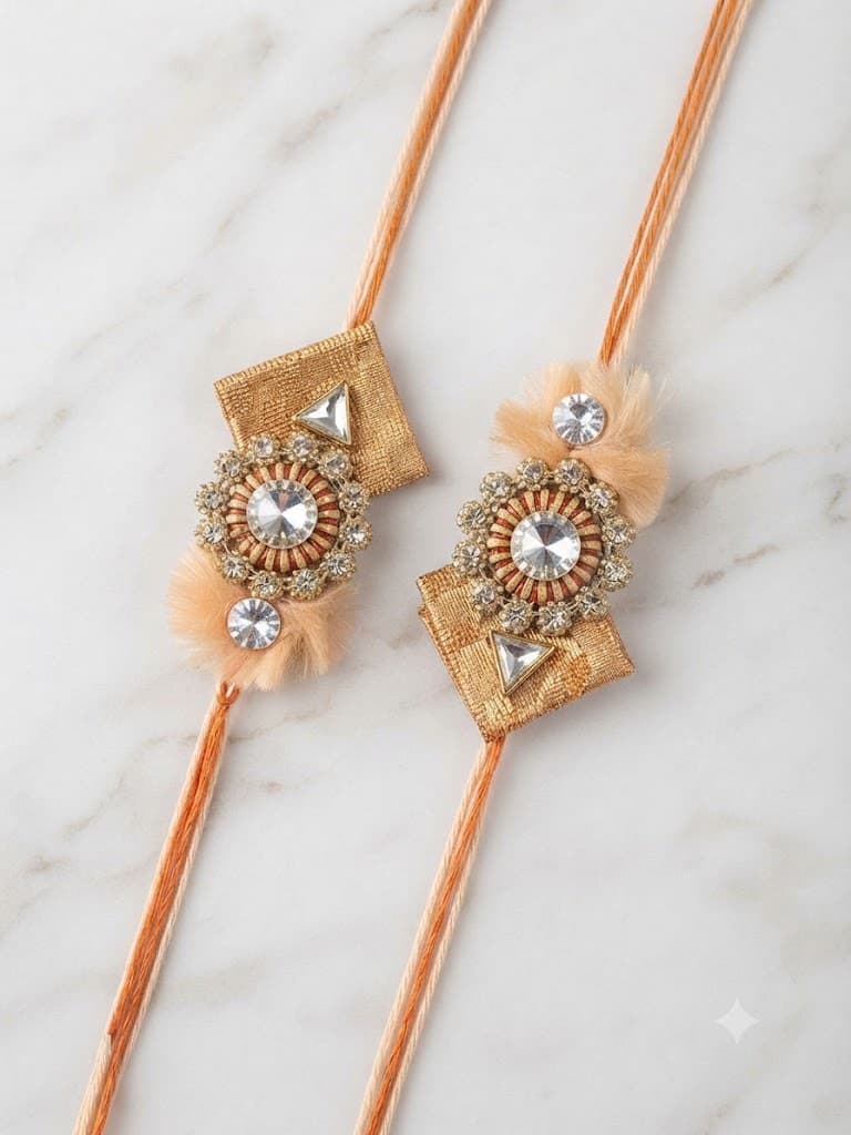Luxury Gold-Tone Kundan and Stone Designer Rakhi Set