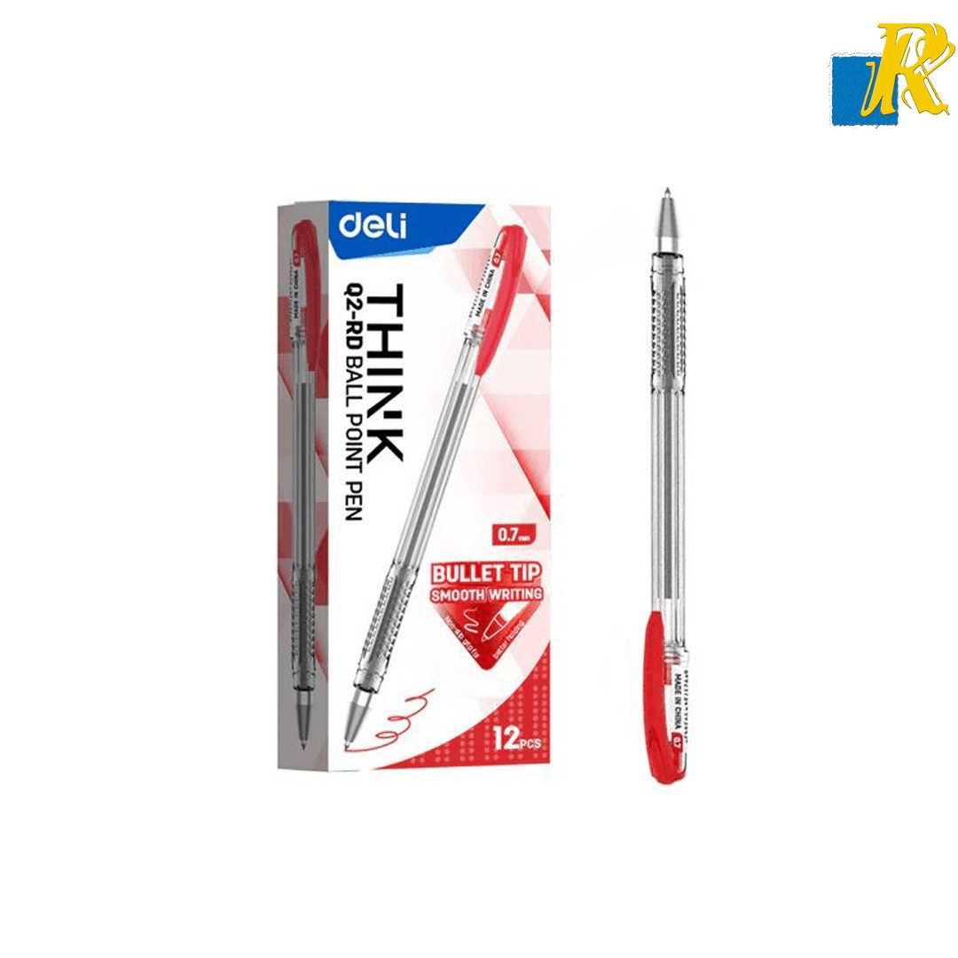 Deli-EQ2-RD Ball Point Pen – Smooth Writing Red Ink Pen
