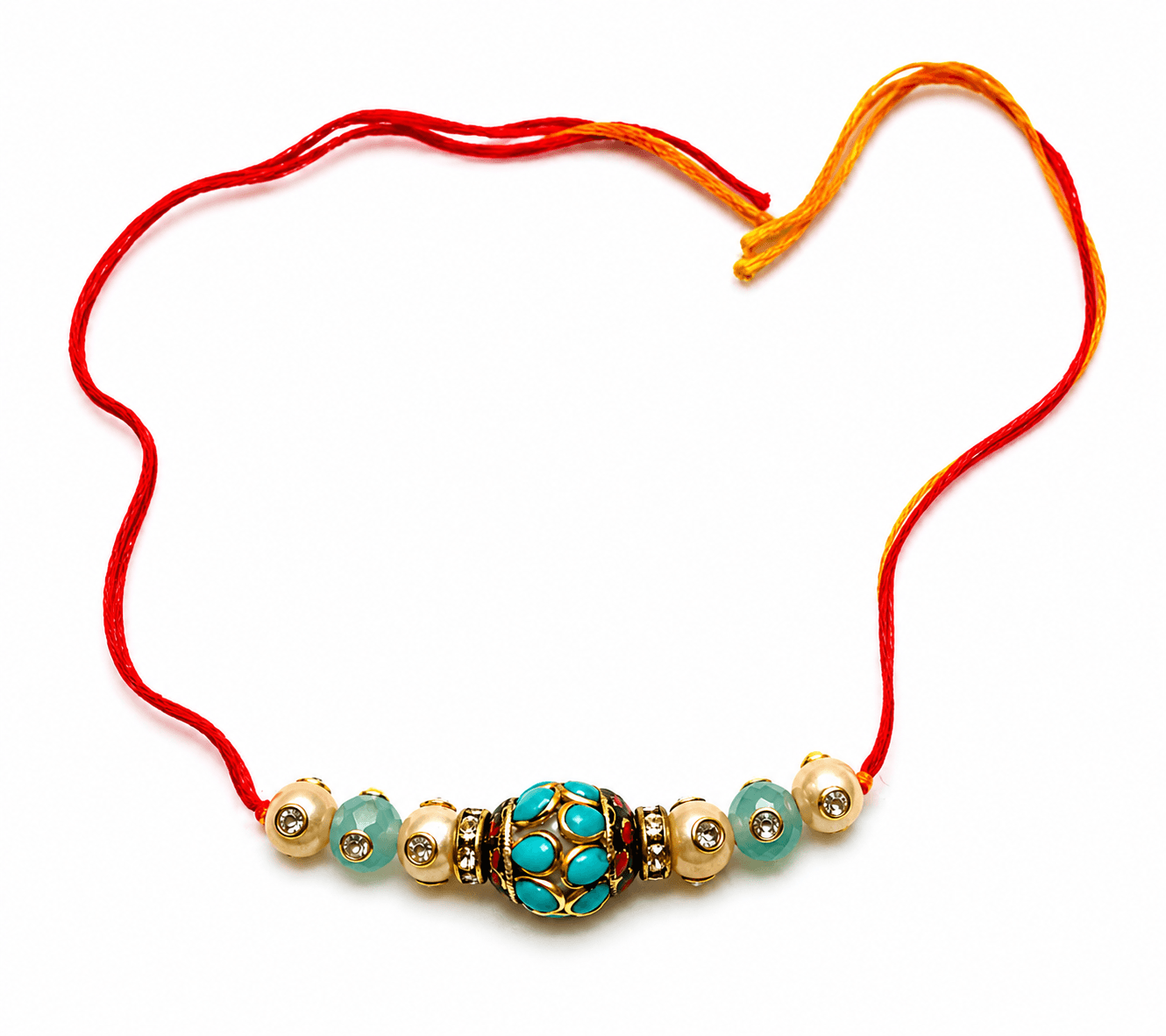 Elegant Red & Gold Turquoise Beaded Rakhi