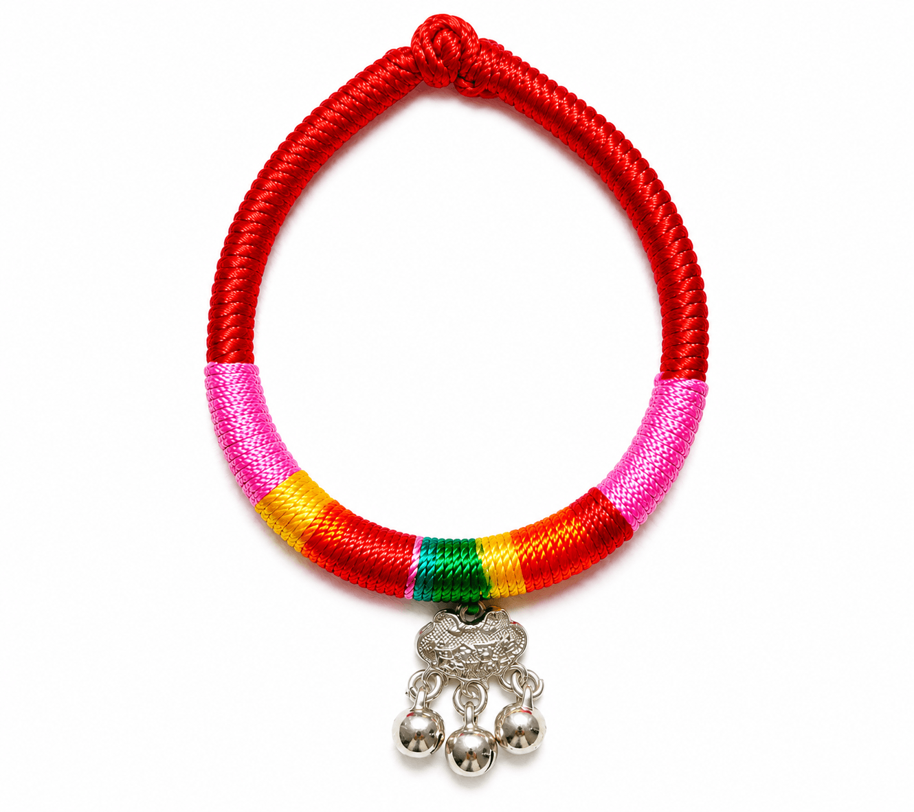 Traditional Multicolor Thread Bracelet with Silver Charm & Bells