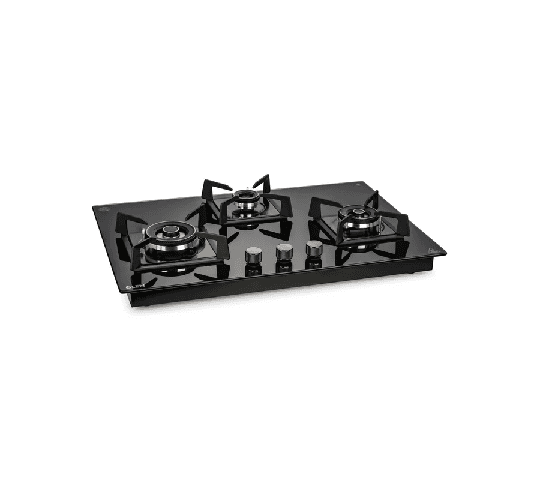 GLEN 3 Burner DFVS Glass Hob with 2 Triple Ring Forged Brass Burners & Auto Ignition – 1073 DF HT 2TR77