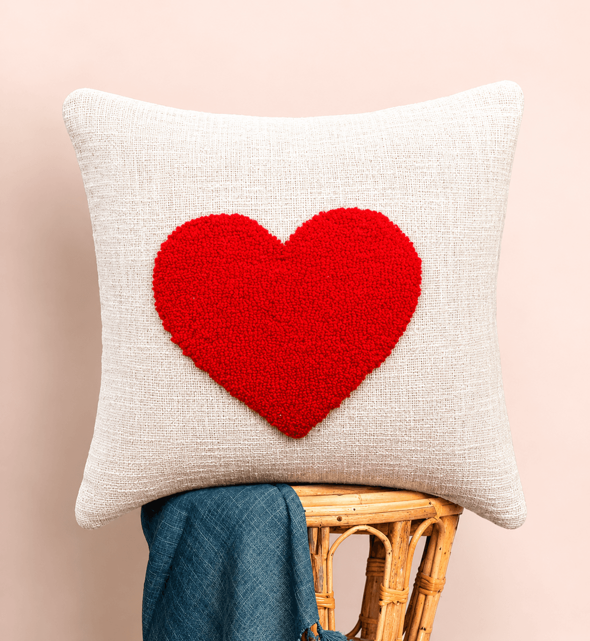 Handcrafted Red Heart Tufted Cushion Cover | Modern Decorative Throw Pillow Cover