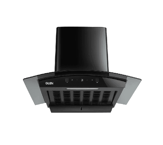 GLEN Auto Clean Filterless Curved Glass Kitchen Chimney 75cm with Motion Sensor & Digital Display 1200 m³/h – 6058 DI BL AC
