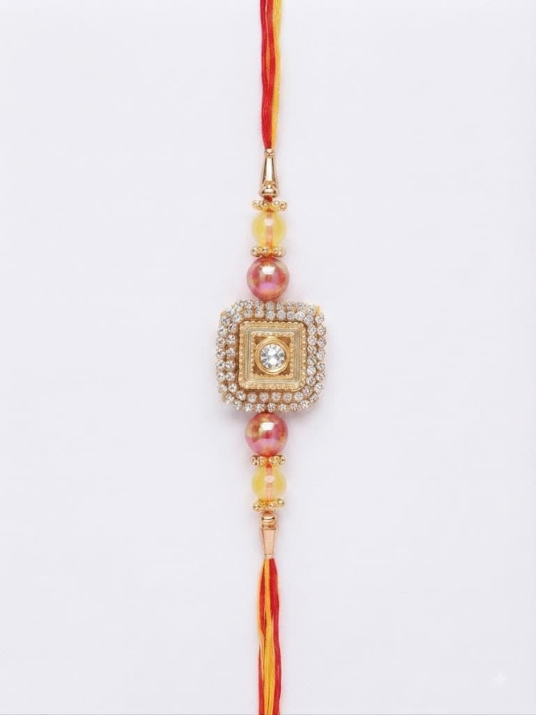 Square Stone-Studded Rakhi – Elegant Designer Rakhi for Brother