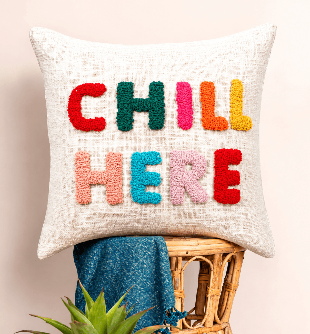 Colorful "CHILL HERE" Tufted Decorative Cushion Cover – Handmade Punch Needle Throw Pillow Cover for Living Room, Sofa & Bedroom