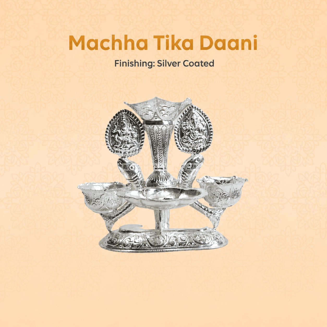 Ranimahal Machha Tika Daani – Silver Coated Traditional Tika Container