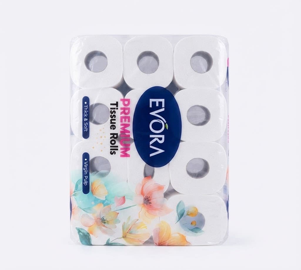 EVORA Premium Tissue Rolls | Soft, Strong & Highly Absorbent Toilet Tissue Paper