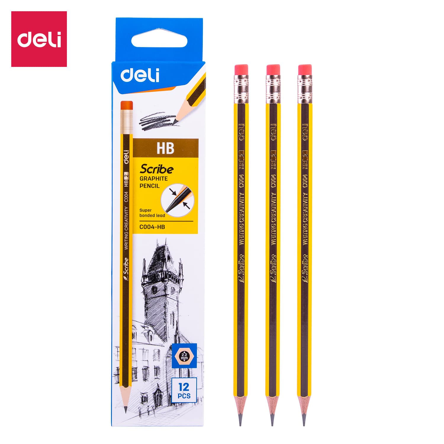 Deli EC004-HB Graphite Pencil with Eraser | Smooth Writing & Sketching Pencil