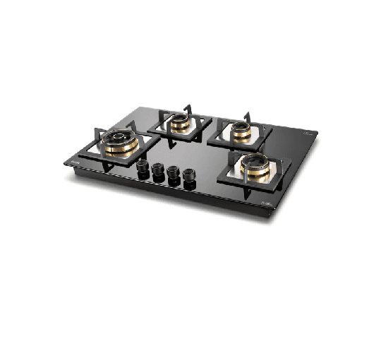 GLEN 4 Burner Glass Gas Hob Top with Triple Ring & Double Ring Brass Burners – BH 1074 CIH TT DB TR