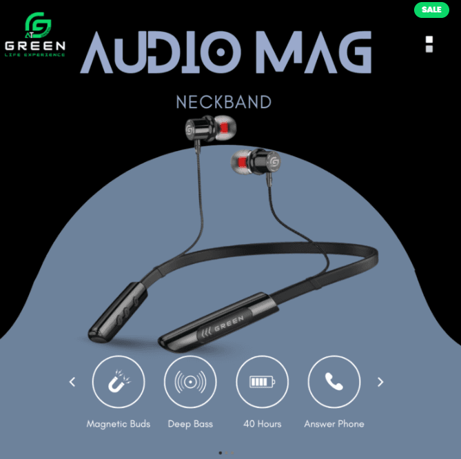 Greenlife Green Audio Magnetic Neckband Wireless Earphones