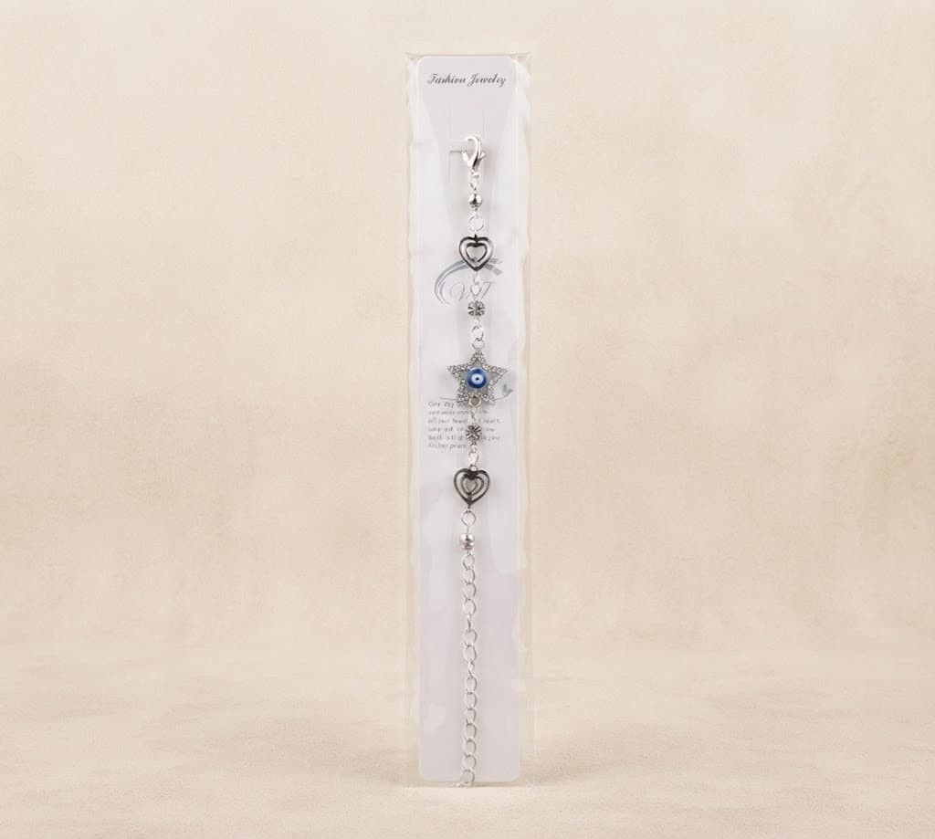 Silver Evil Eye Star & Heart Charm Fashion Bracelet | Stylish Bracelet for Women