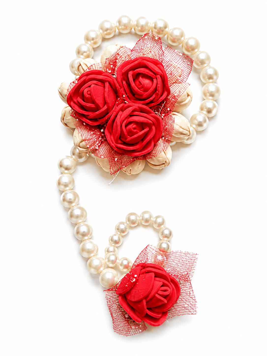 Red Pearl Floral Lumba with Pearl Beads