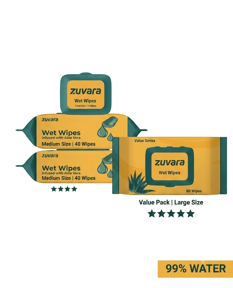 Zuvara Value Wet Wipes with Aloe Vera (80 Pulls x 3 Packs)