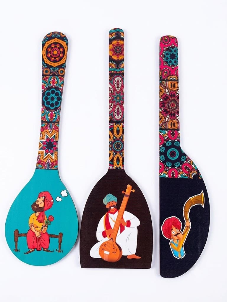Traditional Wooden Wall Hanging Decor Set | Ethnic Folk Art Decorative Wooden Plaques (3 Pieces)