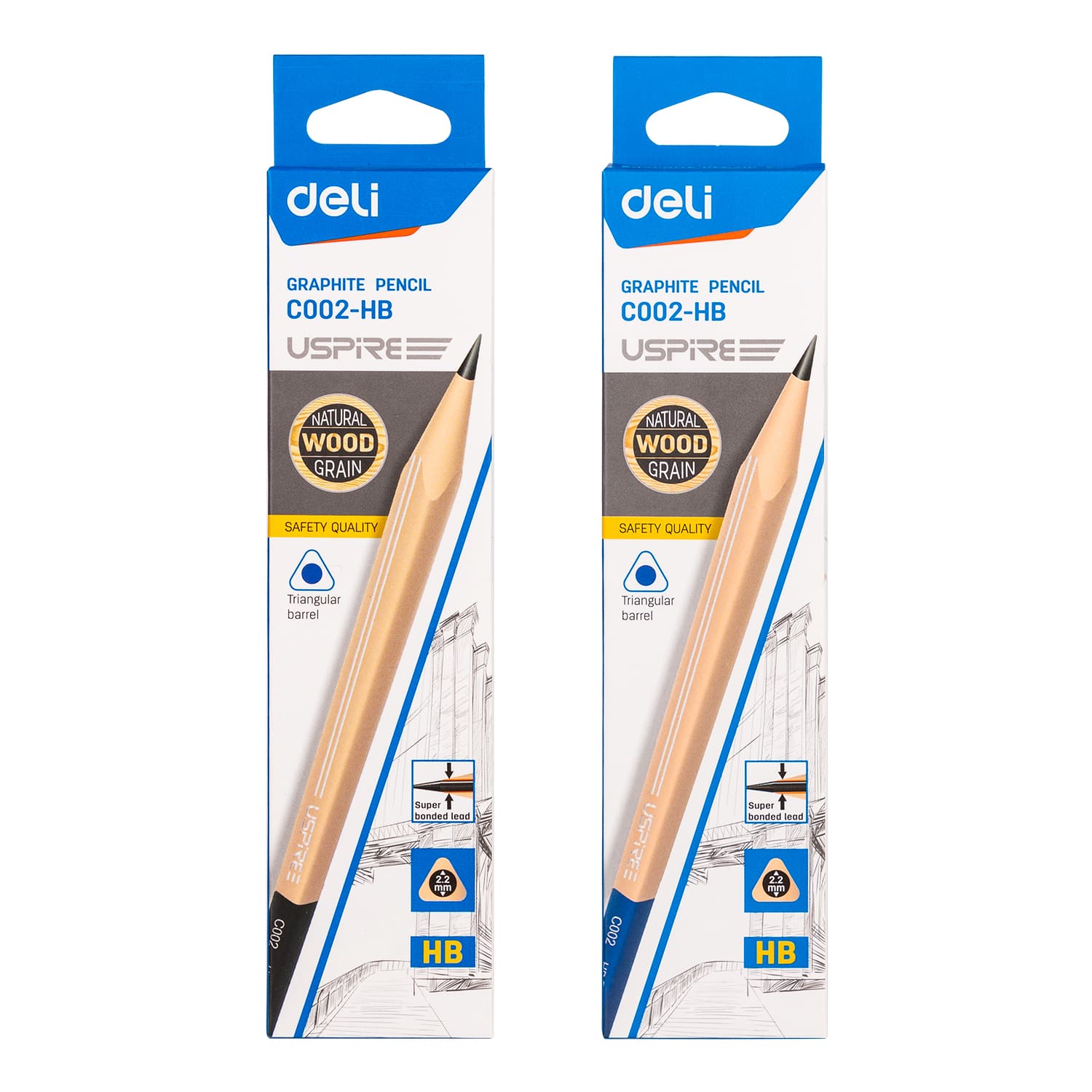 Deli EC002-HB Graphite Pencil – Premium HB Triangular Wooden Pencil for Writing, Drawing & Sketching ( Per Box)