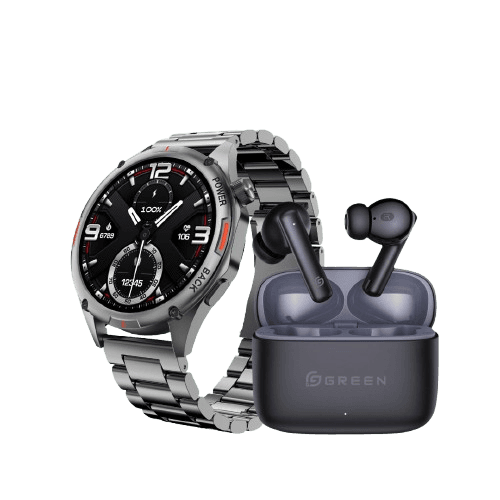 Green Combo Orbit Pro Smartwatch with Leaf-161 Wireless Earbuds