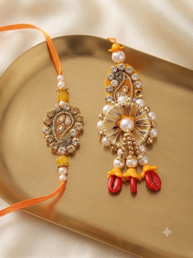 Traditional Yellow and Orange Rakhi Set – Festive Rakhi for Brother